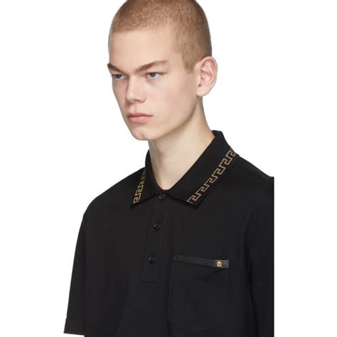 Versace: Black Greek Key Polo 